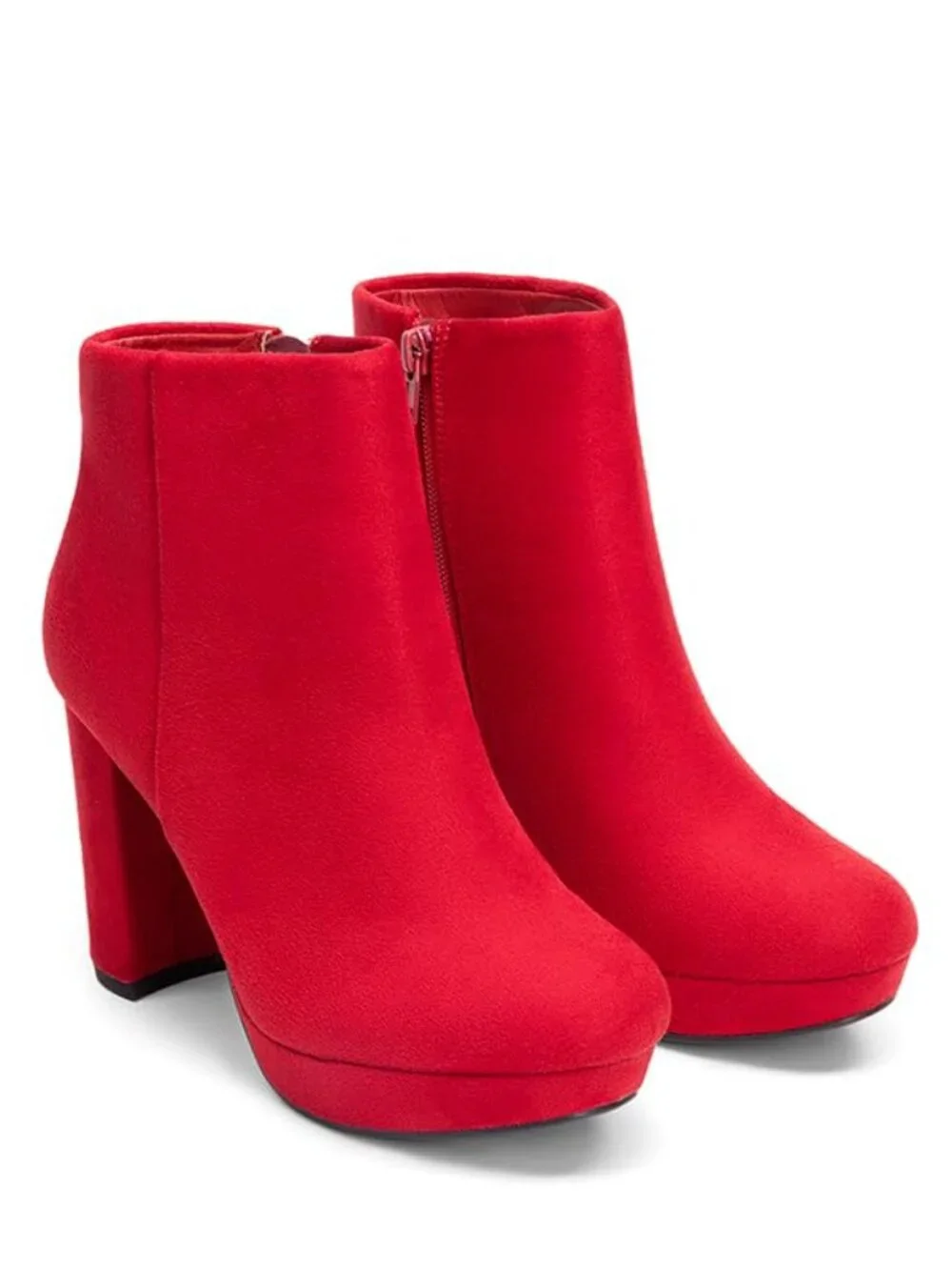 Chunky Block Heel Ankle Boots with Platform and Zip Closure